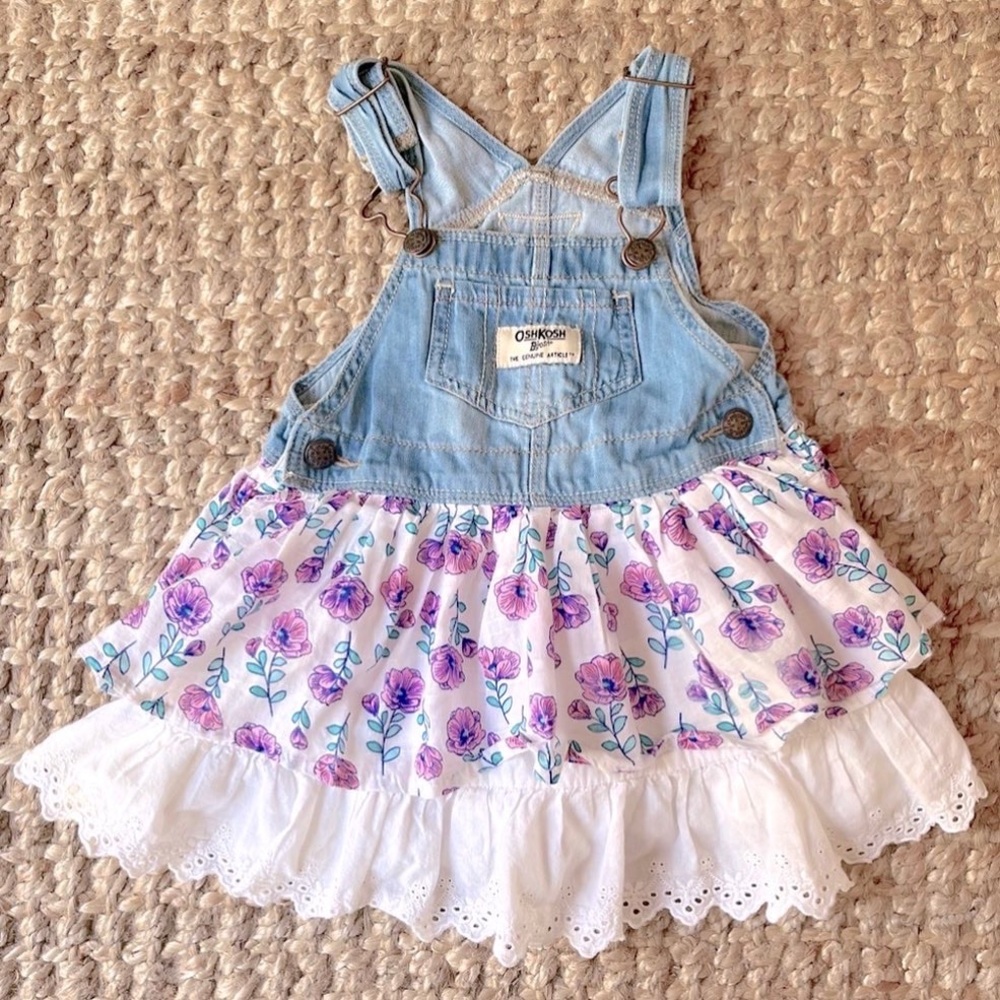 🌸 oshkosh b’gosh denim overall tiered floral dress